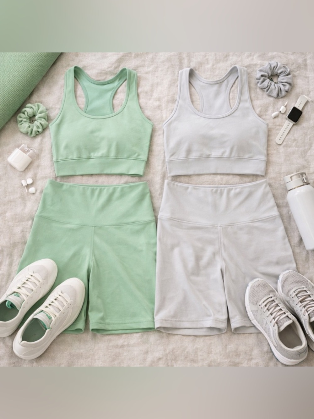 Yougalcious Lux 7" Super High Waist Bike Short Mint and Gray short bundle